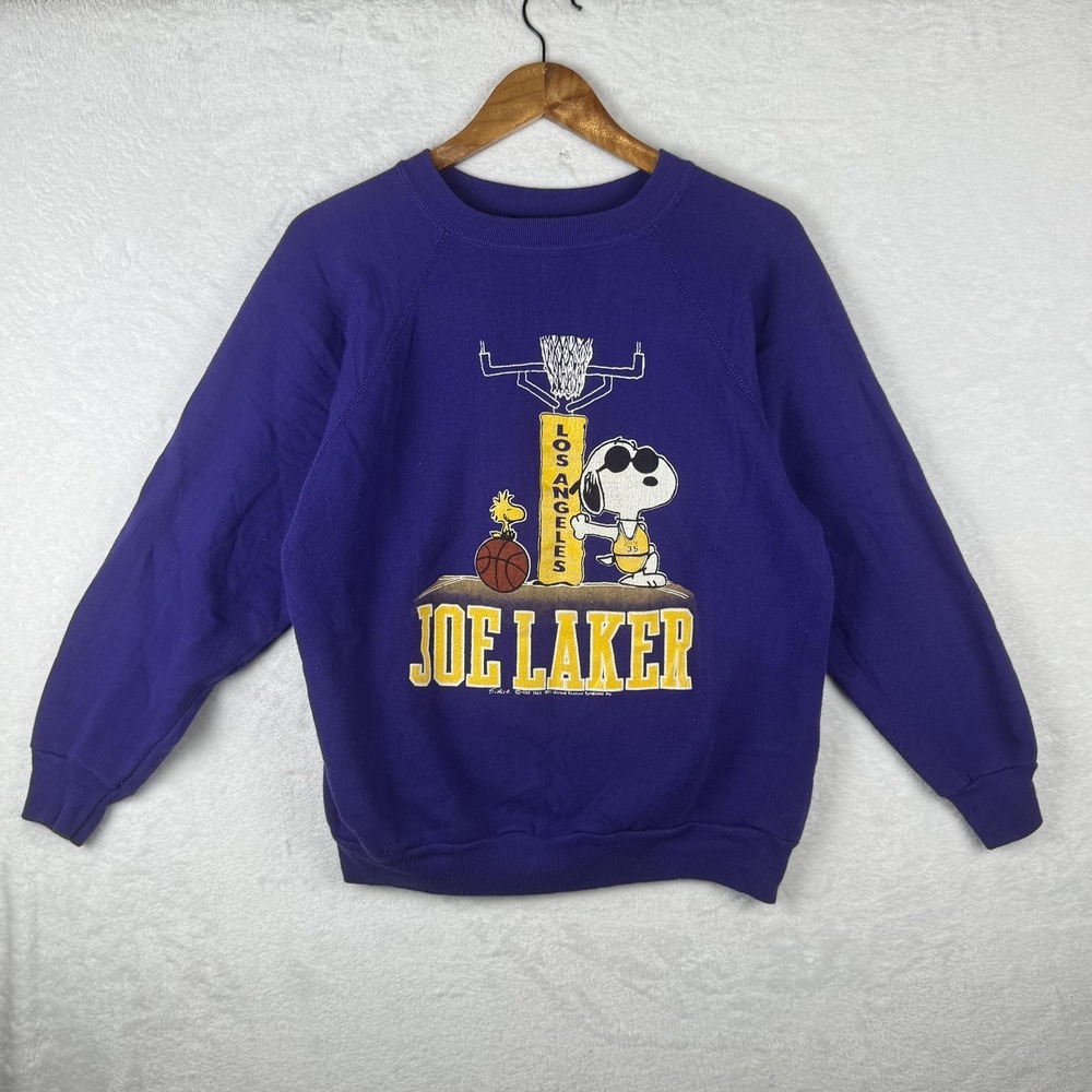 Vintage Artex Snoopy Joe Laker‎ Sweatshirt Mens Large Purple Basketball USA 70s